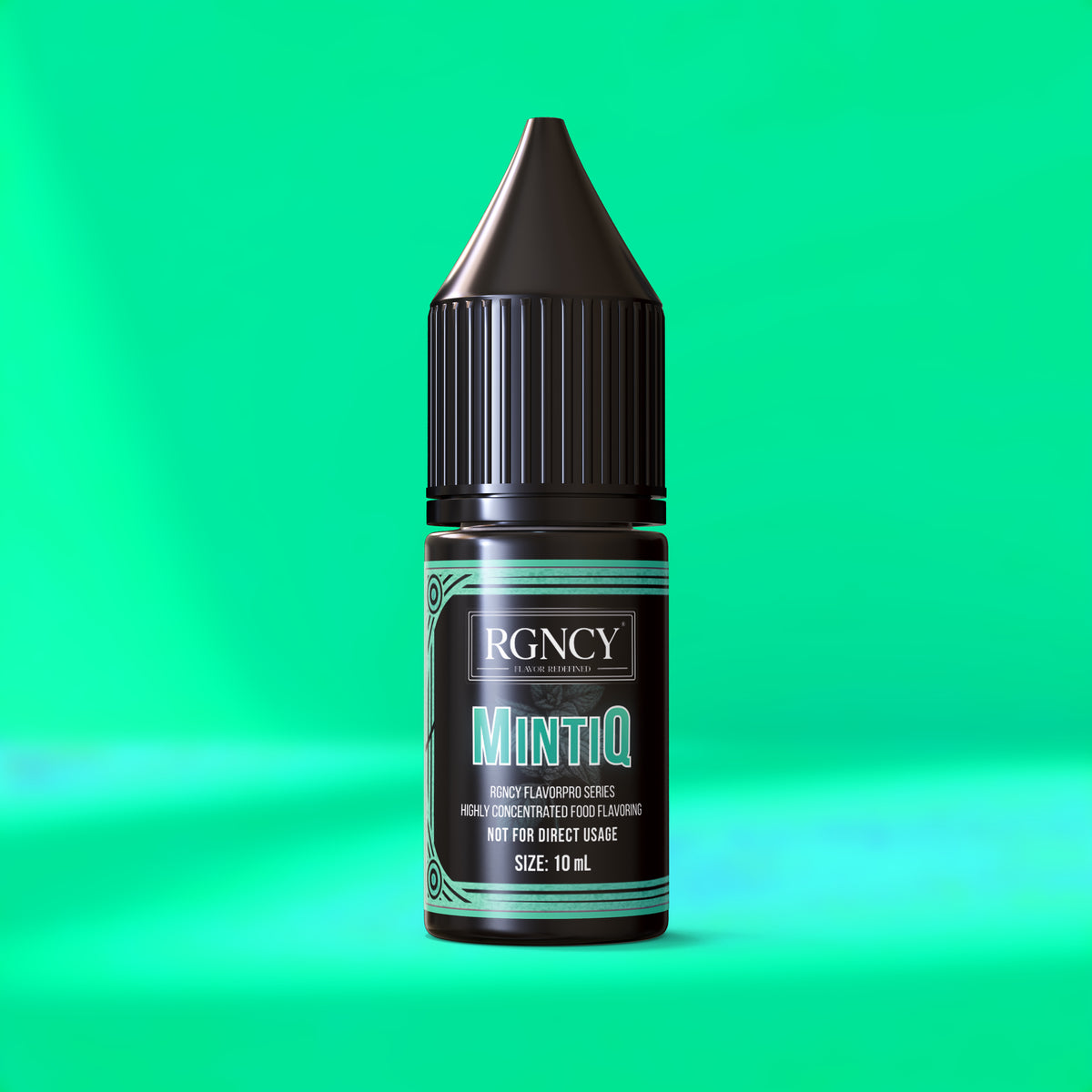 MintiQ Minze-Aroma Flasche farbiger Hintergrund